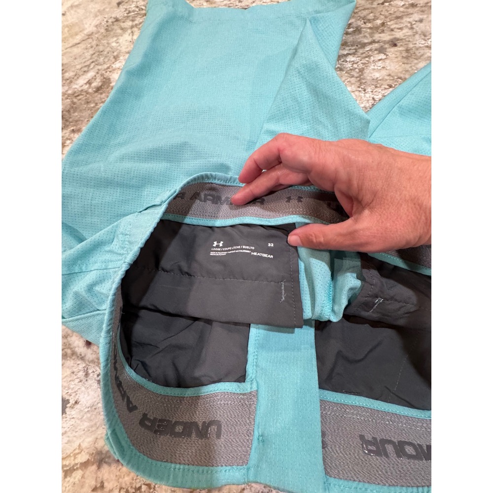 Under Armour Mens HeatGear Golf Shorts Aqua Teal Loose Fit Size 32 Textured - Picture 8 of 12